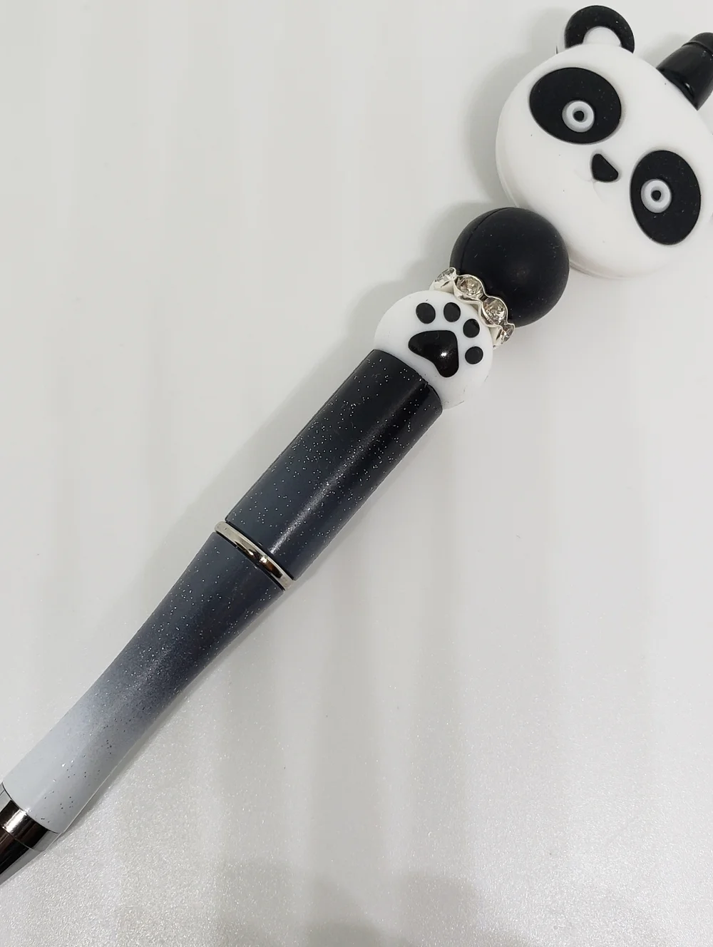 Handmade Glitter Black White Kawaii Panda Beaded Silicone Focal Bead Pen